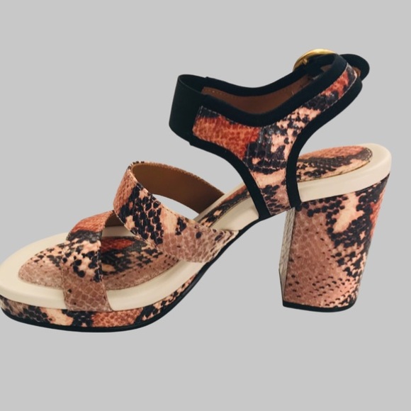See By Chloe Snakeskin Effect Block Heel Platform Sandal Antique Rose Si… - Picture 9 of 11